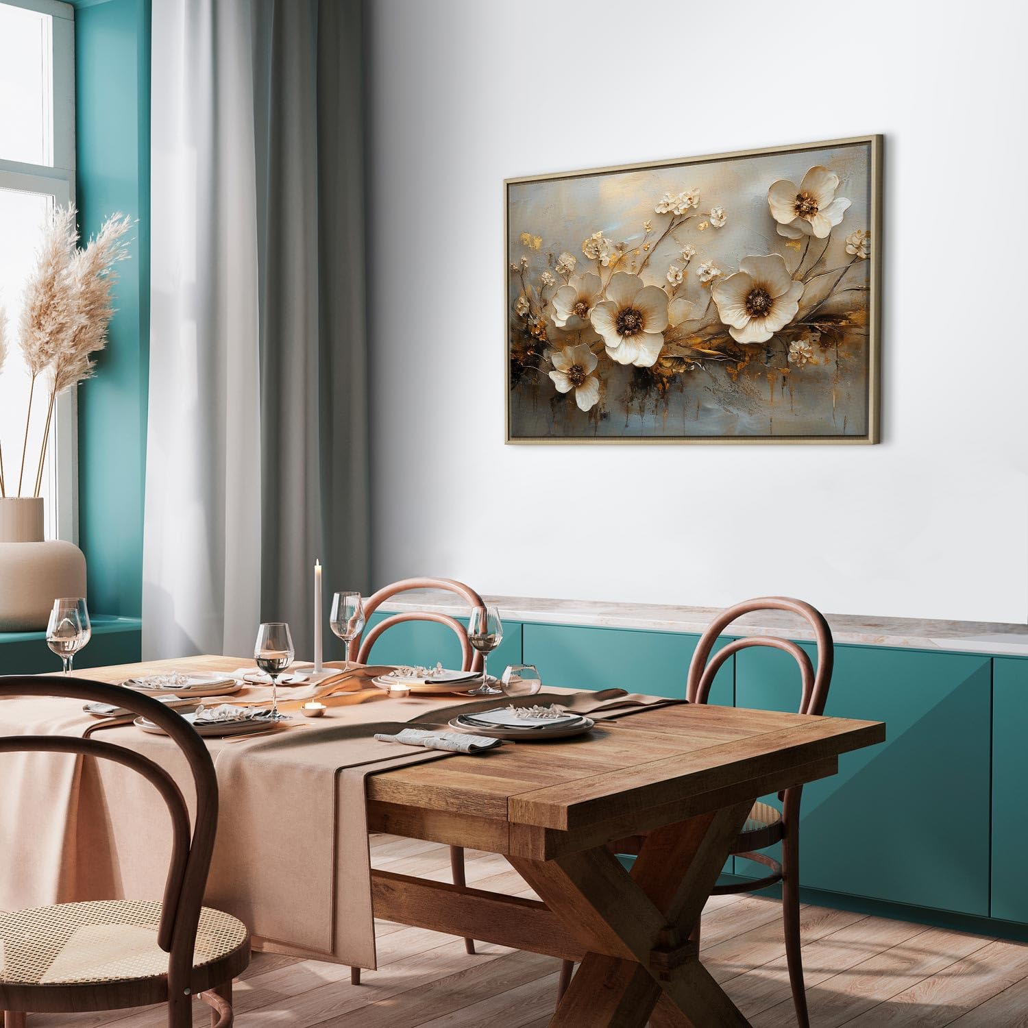murando - Tableau Decoration Murale Fleurs Dorées Effet 3D 90x60 cm - Impression sur Toile avec Cadre - Art décoratif Moderne maison salon chambre - Tableau Mural b-H-10228-b-a