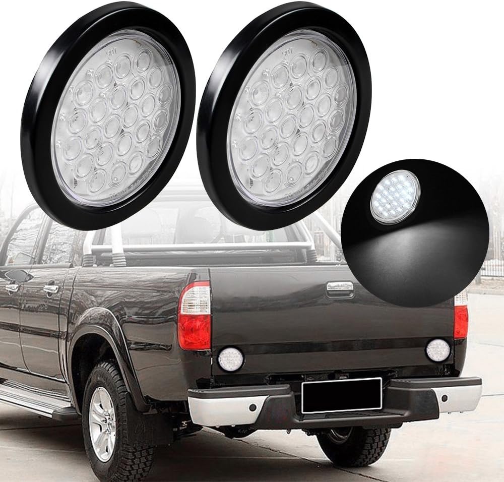 10pcs Clear Lens 4" Inch Round 24-LED WHITE Back Up Lamp Reverse Rear Parking Lamps Tail Lights w/Grommet Wiring Plug Compatible with Car Truck Trailer RV DC 12V