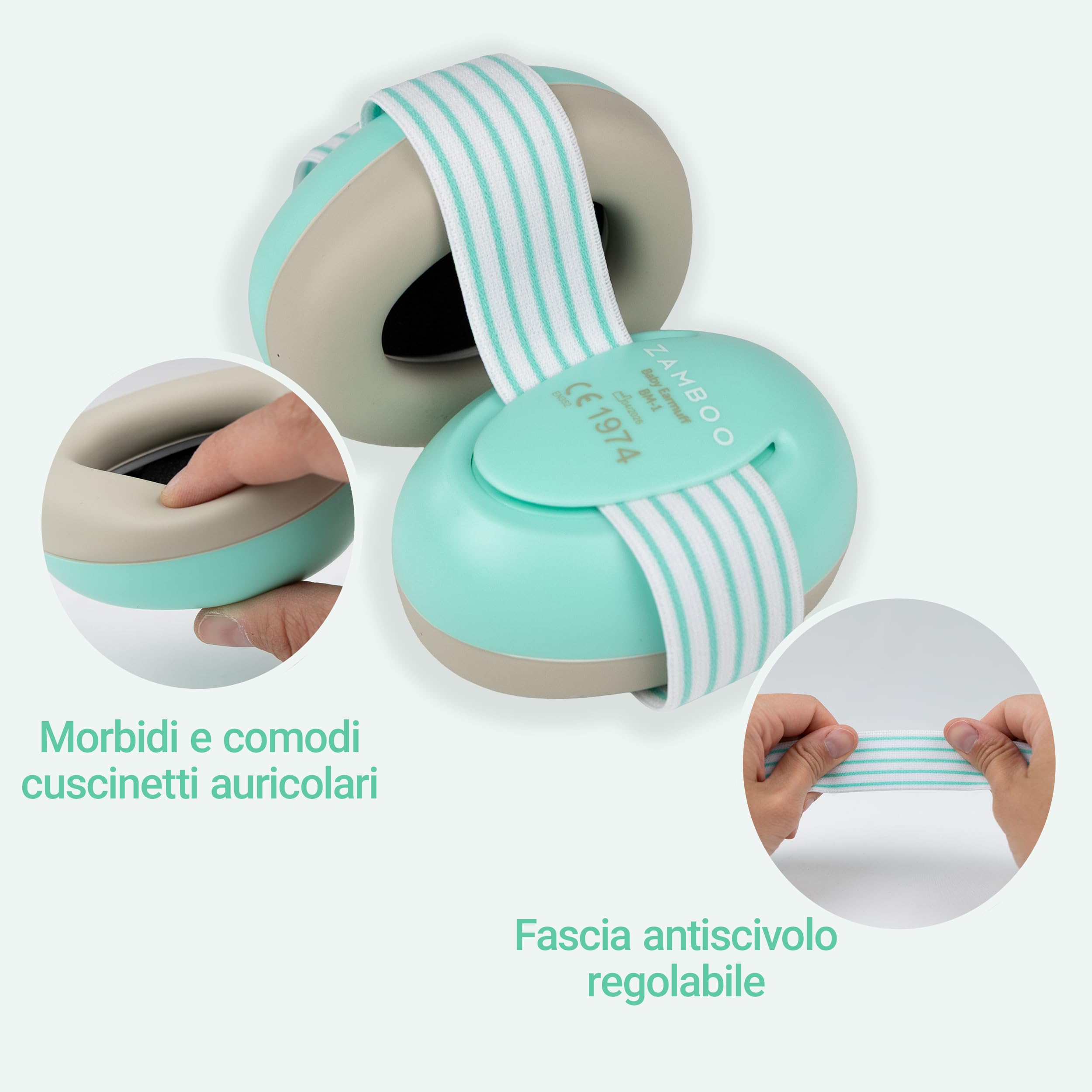 Zamboo Cuffie Antirumore Bambini da 12 Mesi - Protezione Udito Neonato Regolabile per Aereo, Concerti, Festival, Fuochi d’Artificio ed Eventi Sportivi, EN 352-1, Menta