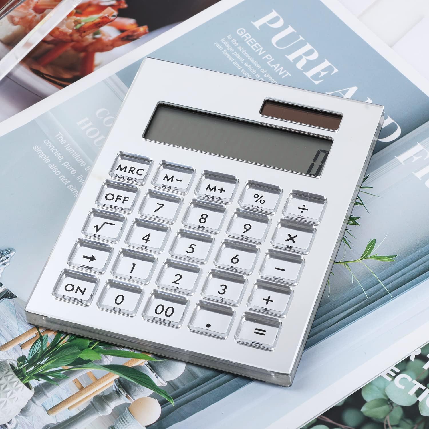 Clear Silver Acrylic Solar Power Calculator by DS DRAYMOND STORY - Home Office Desktop Calculator (12-Digit) - Business Gift Idea