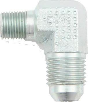 Aeroquip Fitting, Adapter, 90 Degree, 10 AN Male to 3/8 in NPT Male, Steel, Zinc Plated, Each