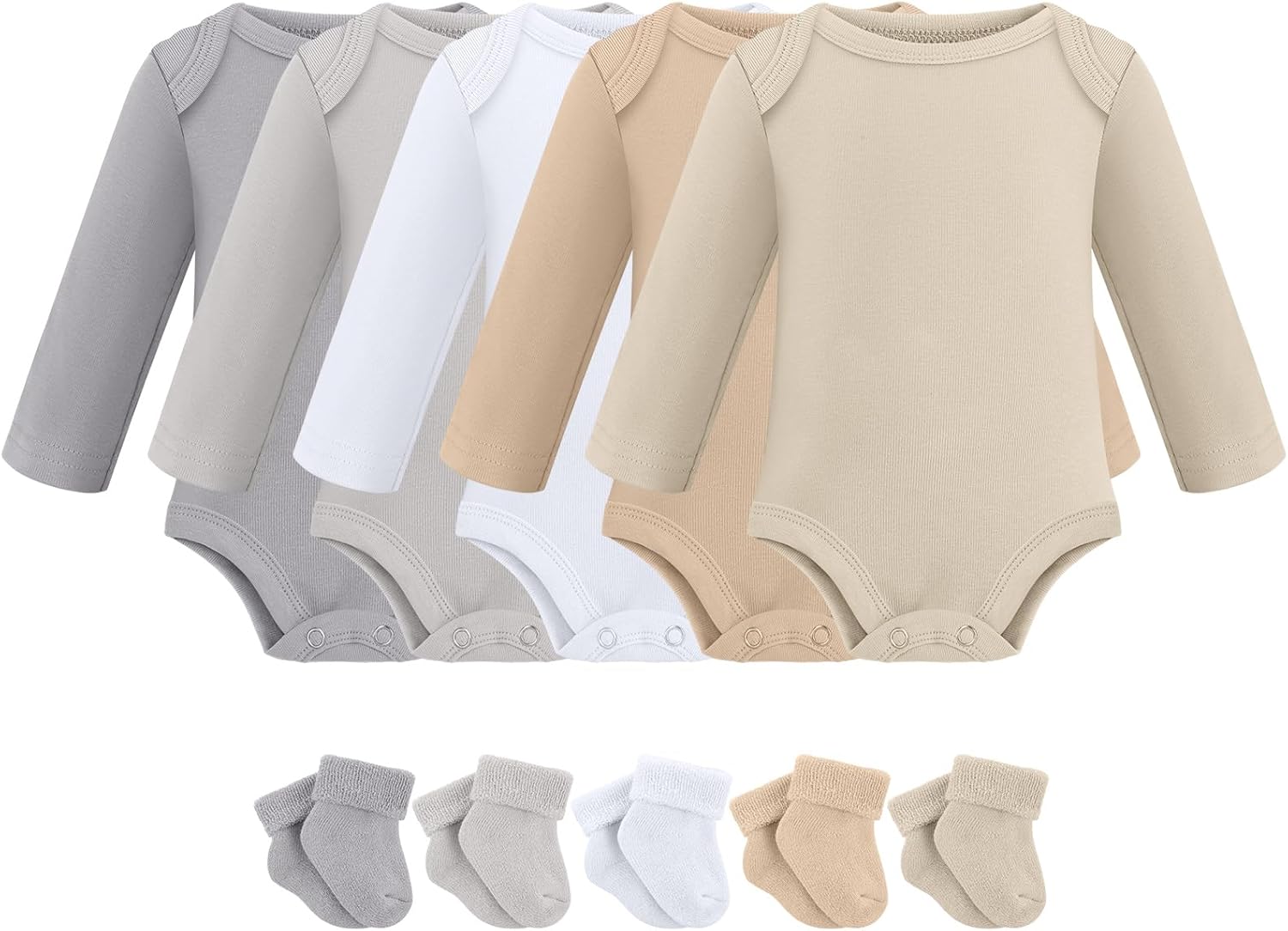 Glitopper 5 Pack Preemie Long Sleeve Bodysuit Preemie Layette Set Bodysuit Socks Set for Boys Girls NICU Gift