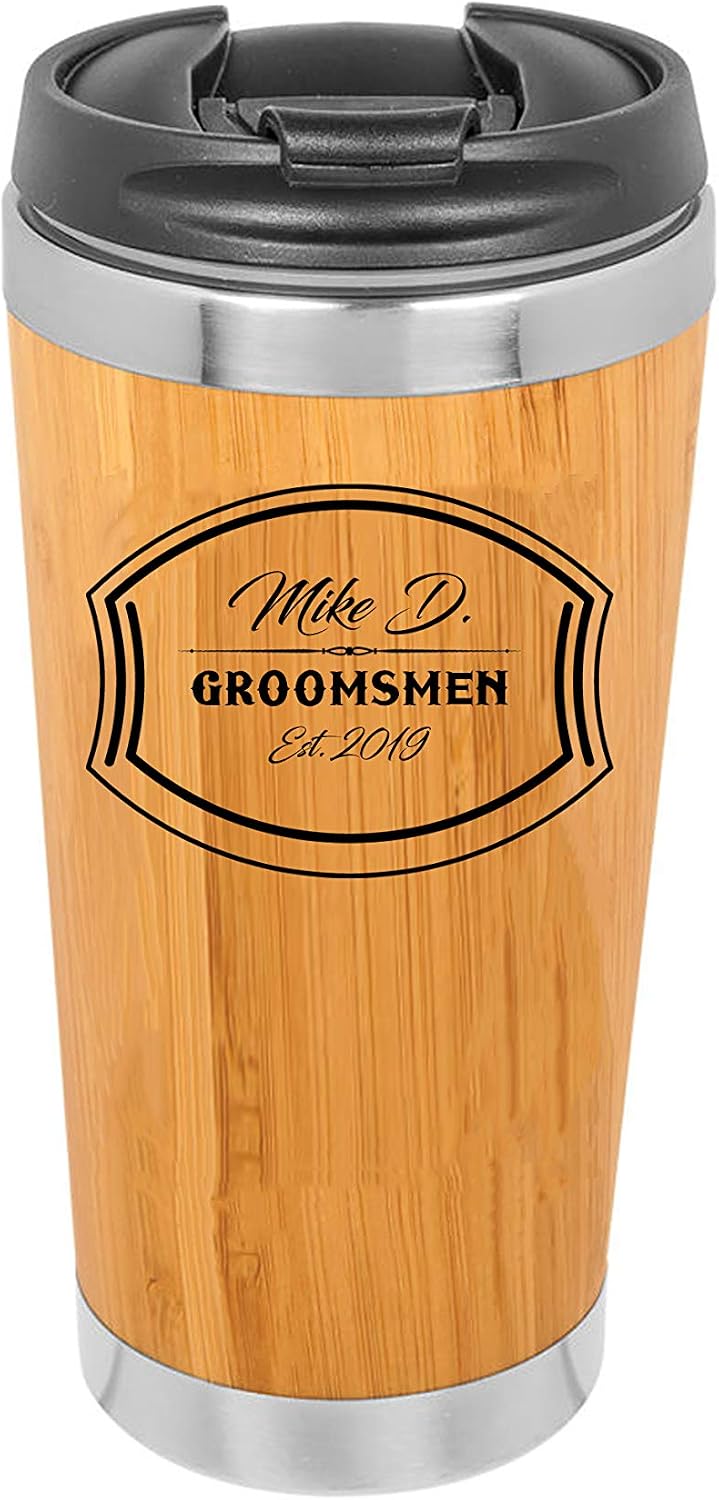 Personalized Stainless Steel Bamboo Coffee Tumbler | Bamboo Travel Coffee Mug - Stainless Steel