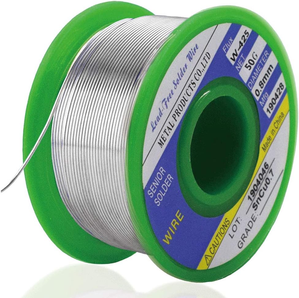 Solder Wire Lead Free Sn99.3 Cu0.7 with Rosin Core for Electrical Welding Soldering DIY Repair Working - 0.8mm,50g/1.76oz.