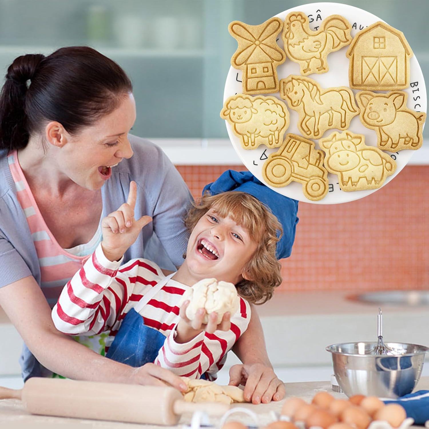 Farm Animal Cookie Cutter Set 8Pcs Barn Tractor Windmill Biscuit Molds