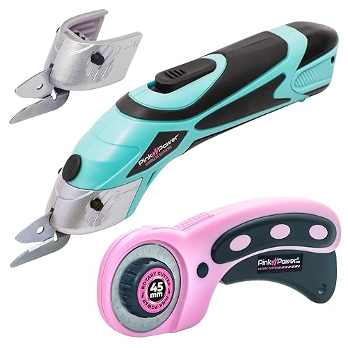 Pink Power Electric Fabric Scissors for Crafts, Sewing, Cardboard, Carpet & Scrapbooking - Heavy Duty Cutting Tool, Automatic Cordless Electric Scissors Fabric Cutter & Rotary Cutter Set (Aqua Splash) - Aqua Splash