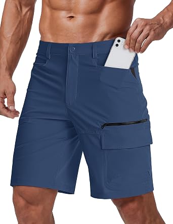 CRYSULLY Mens Hiking Cargo Shorts Outdoor Summer Lightweight Quick Dry Work Casual Shorts with 5 Zipper Pockets