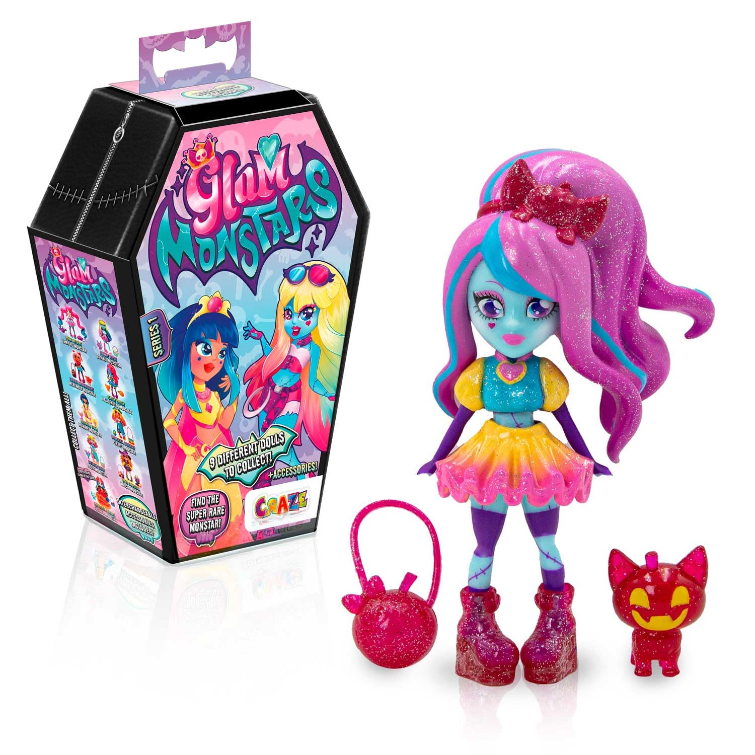 CRAZE Glam MONSTARS – Small Monster Doll for Girls with Spooky-Fashionable Outfit, Pet & Handbag – Monster Dolls with Accessories for Girls Ages 3+, Varios