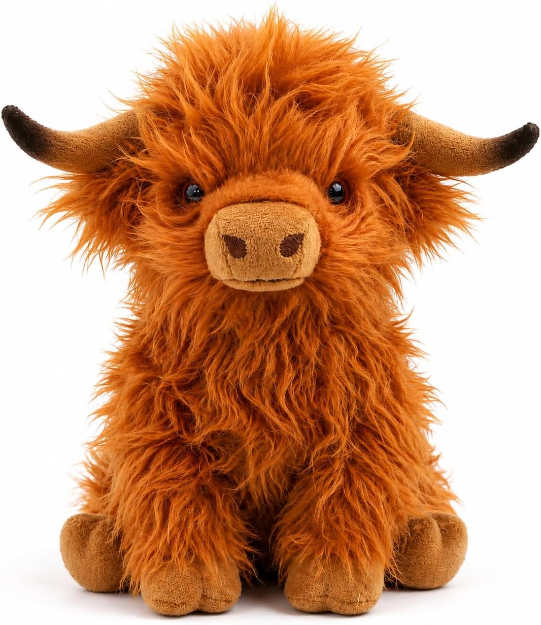 Highland Cow Stuffed Animal,10.5 inches Realistic Cow Plush Toy,Animal Cattle Plush Farm Toy,Farm Plushie for Christmas, Birthday Gift for Boys, Girls, Kids and Grandchildren
