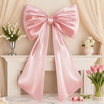Large Pink Bow for Coquette Room Decor, 40x24 Inch Satin Ribbon Decor