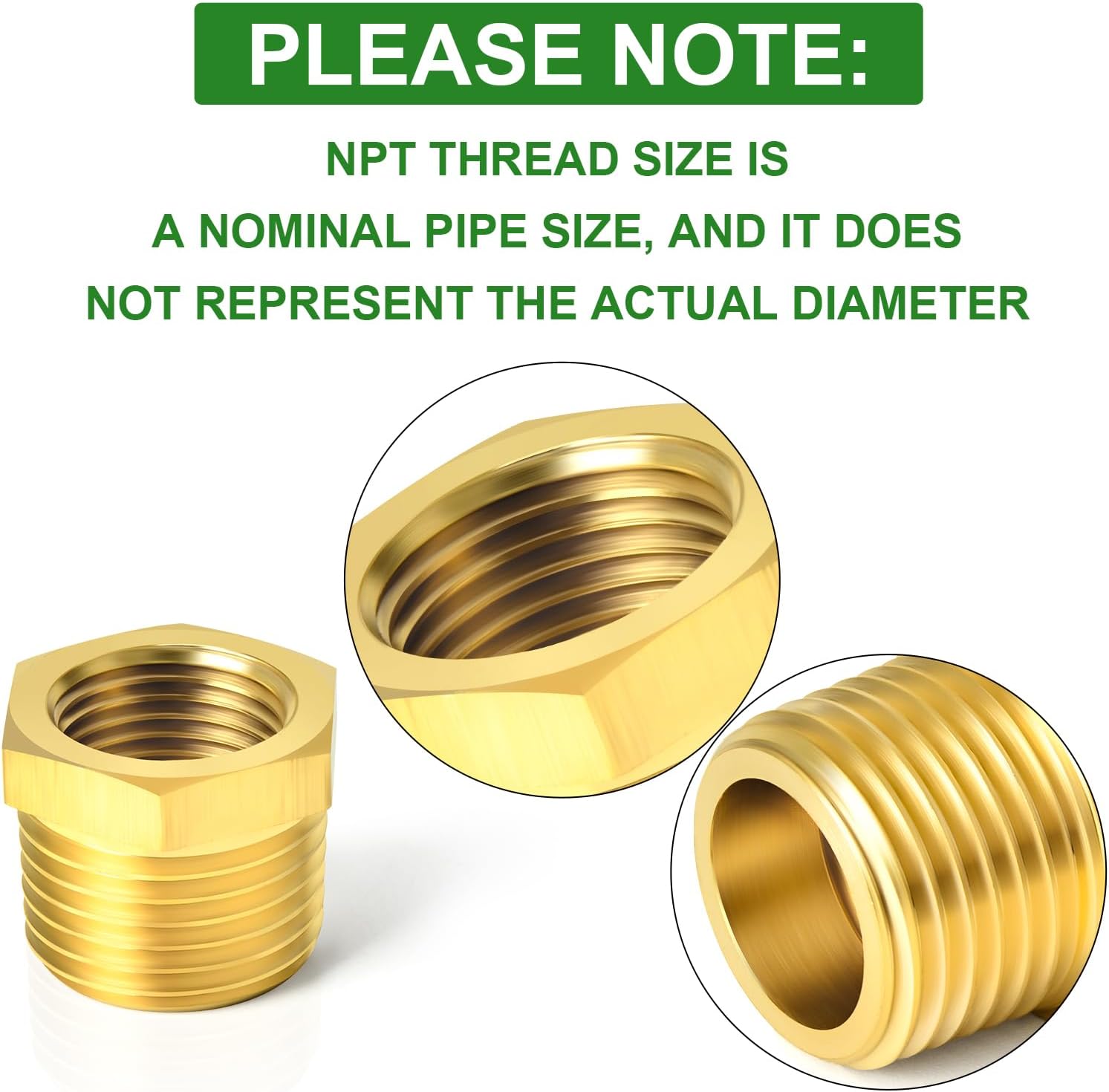 15PCS Brass Reducer Hex Bushing Threaded Pipe Fitting 1/2" NPT Male x 1/4" NPT Female Adapter