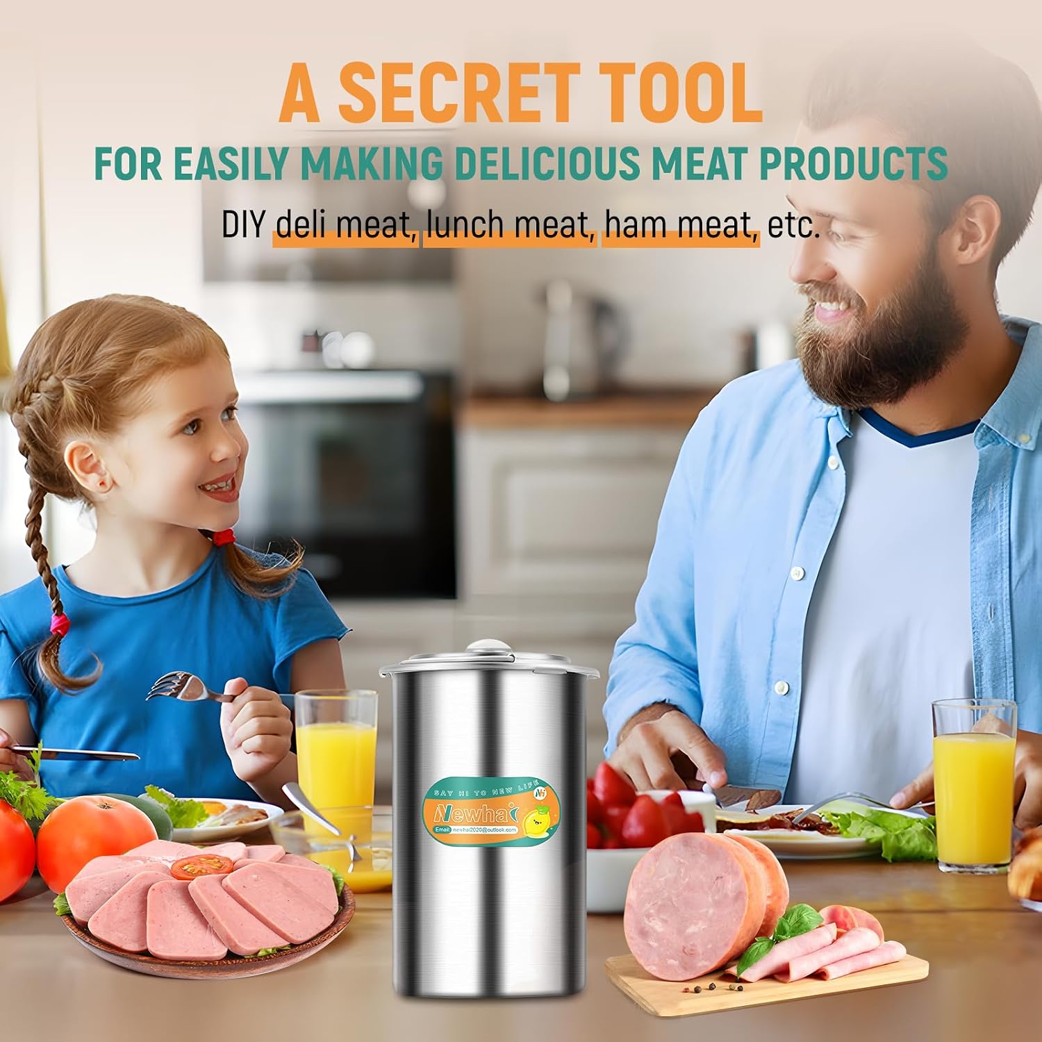 Newhai Meat Press Deli Meat Maker Ham Maker Press Tool DIY Homemade Lunch Meat Maker Cooker With Thermometer 304 Stainless Steel Dishwasher Safe