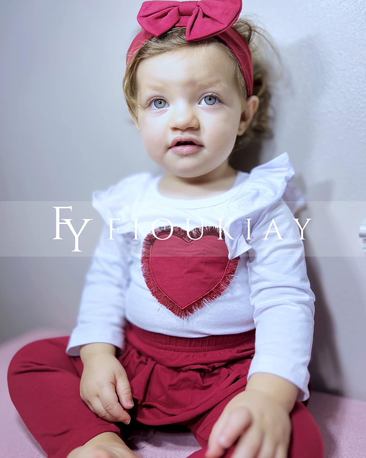 fioukiay Newborn Baby Girl Clothes Infant Girls Floral Love Printed Romper and Ruffle Pants Sets 4pcs Winter Fall Outfits