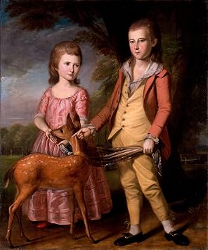 WONDERFULITEMS Canvas Portrait of the Stanly Children Boy and Girl with Little Deer 1782 Painting By Charles Willson Peale 20" x 24" image size art repro on canvas rolled up