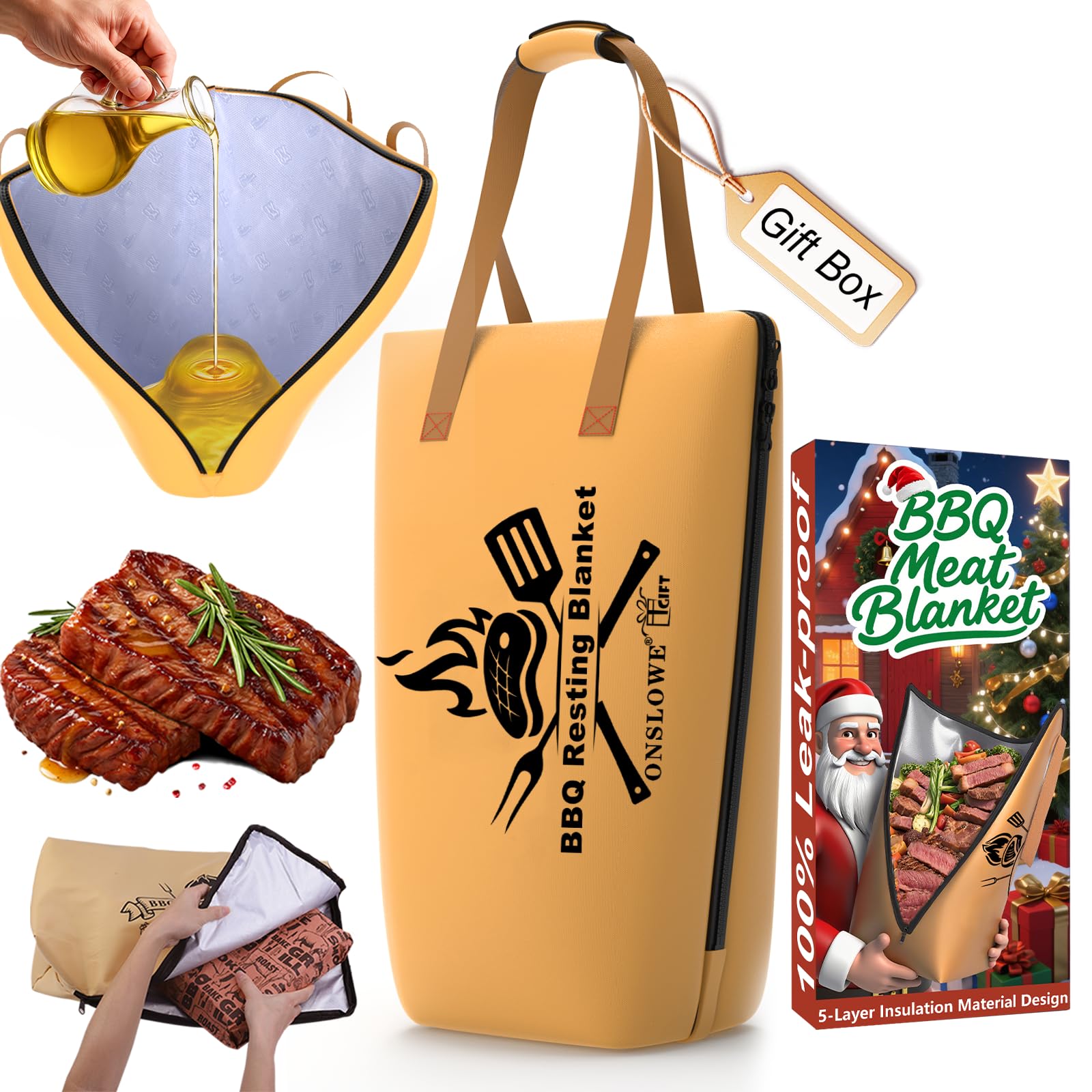 BBQ Blanket for Resting Meat, Reusable Reat Insulated Resting Bag, Smoker Meat Resting Blanket, Insulated Brisket Resting Blanket with Wide Mouth Perfect for Gifting, (21 in Brown)