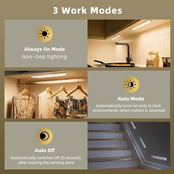 Dimmable Under Cabinet Lighting, Wireless Motion Sensor Light, 5 Pack