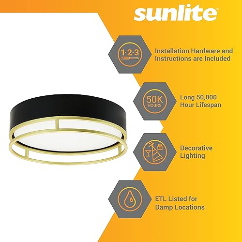 Miniatura 3 de Sunlite 81045 - Lámpara de techo decorativa doble redonda LED de 13 pulgadas, 20 vatios (100 W), 1000 lúmenes, color sintonizable de 30 K40 K50 K,