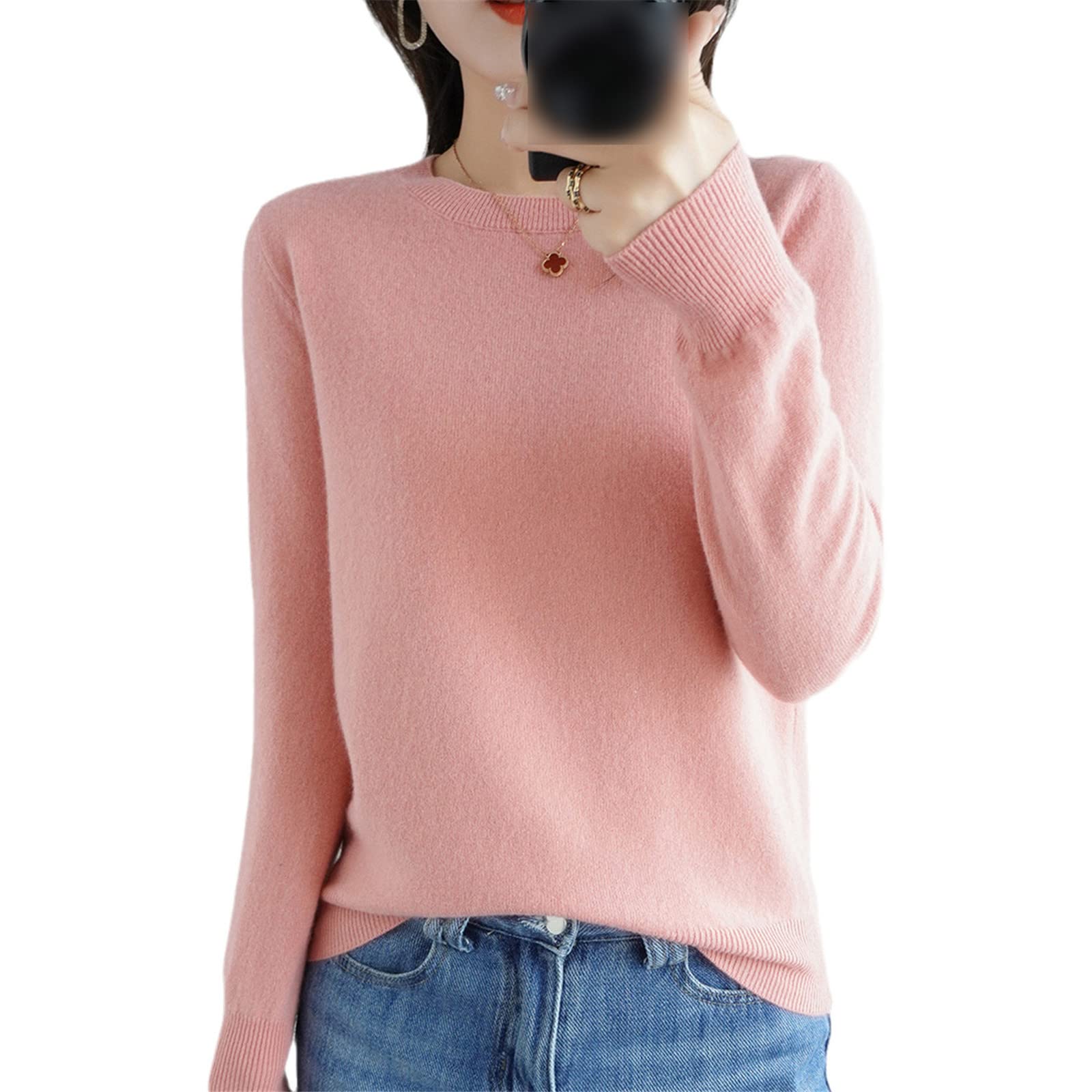 Pull en cachemire 100 % laine pour femme - Col rond - Haut décontracté en tricot - Manteau d'automne et d'hiver