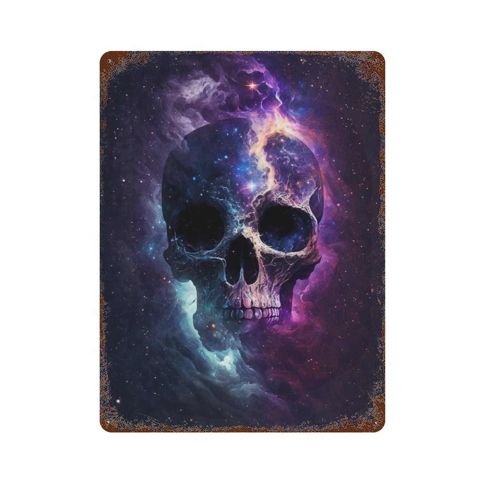 Cosmic Skull Art Print-10 15.7"x11.8" Distressed Metal Wall Sign, Retro Wall Decor for Garage, Bar And Workshop Decor