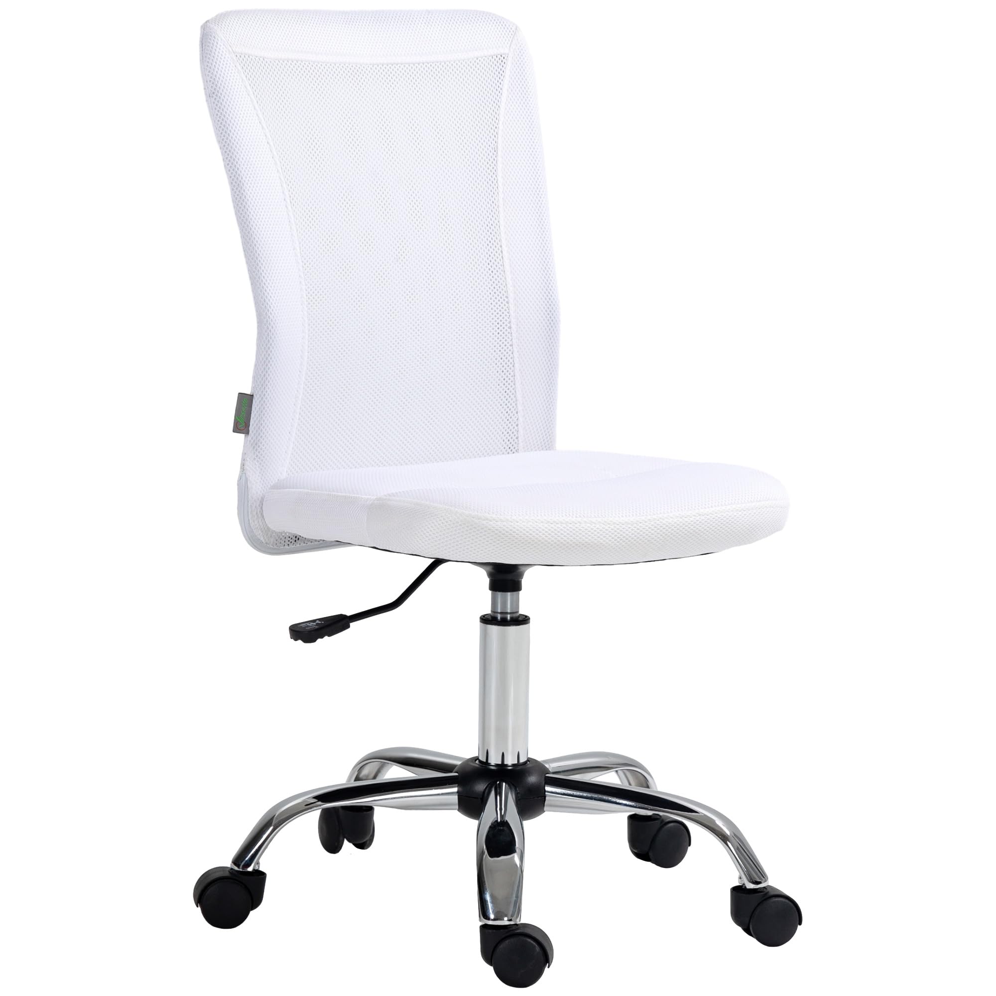 Vinsetto Sillas de Oficina de Malla, Sillas Despacho, Silla de Escritorio, Silla Giratoria sin Brazos con Ruedas Giratorias para Estudio y Trabajo, Color Blanco
