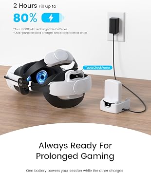 Kawaye Head Strap with 20000mAh (10000 x 2) Hot-Swap Battery Packs for Meta Quest 3S/Quest 2/Quest 3 Head Strap, Double Knobs Adjustable Elite Strap Replacement,VR Headset Accessories Strap