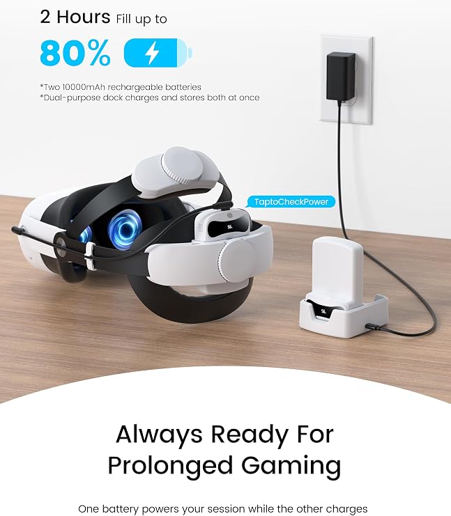 Kawaye Head Strap with 20000mAh (10000 x 2) Hot-Swap Battery Packs for Meta Quest 3S/Quest 2/Quest 3 Head Strap, Double Knobs Adjustable Elite Strap Replacement,VR Headset Accessories Strap