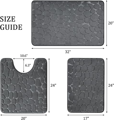 Miniatura 2 de YIHOUSE Juego de 3 alfombras de baño de espuma viscoelástica, color gris oscuro, antideslizantes, absorbentes de agua, lavables, para fregadero,