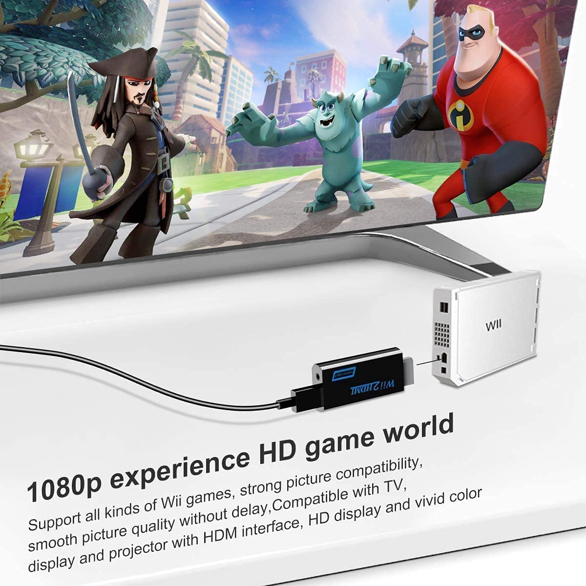 kiorziesk Wii na HDMI Adapter Wii Konwerter HDMI Wii2hdmi 1080p Pal/ntsc Wejście i wyjście wideo i audio 3,5 mm Mario Motion Dance Sport Wii U czujnik