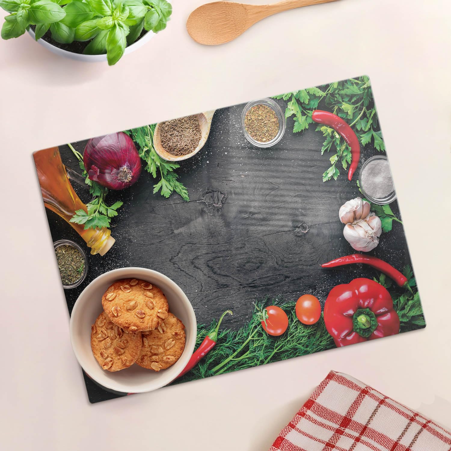 Cristal para cortar en la cocina 40x30 cm Vegetales de madera