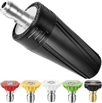 Pressure Washer Turbo Nozzle, 360 Rotating Power Washer Tips, 3400 PSI with 1/4" Quick Connect, 5 Spray Nozzle Tips Replacement For Ryobi, Karcher, Greenworks, and More 4.0 GPM