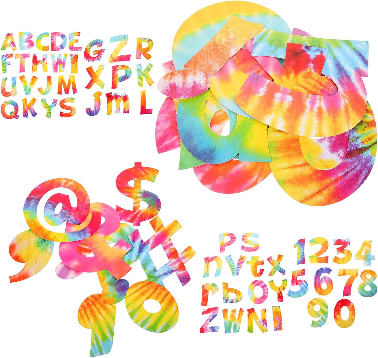 Tie-dye Alphabet Letter Paper for Bulletin Boards 72pcs Cutout Letters for Classroom and Party Decorations for Room Wall Décor