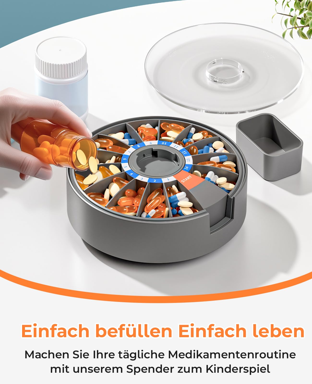 Daviky Großer pill dispenser - Tablettenbox 14 tage Druckknopf-Design