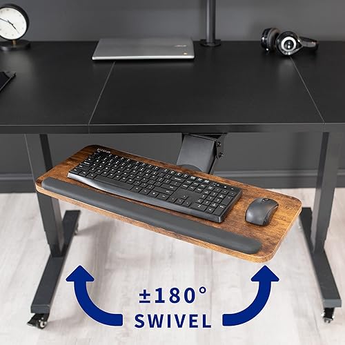 Miniatura 8 de VIVO Bandeja de plataforma ajustable para teclado y mouse, ergonómica debajo de la mesa, estante debajo del escritorio, estante rústico vintage