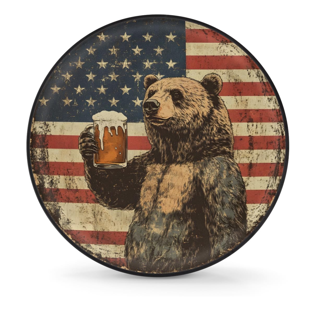 Spare Tire Cover Bear American Flag Wheel Covers Protectors Waterproof Dust-Proof Universal Fit Trailer, RV, SUV and Many Vehicle (15" for tire Diameter 27.55"-29.13")