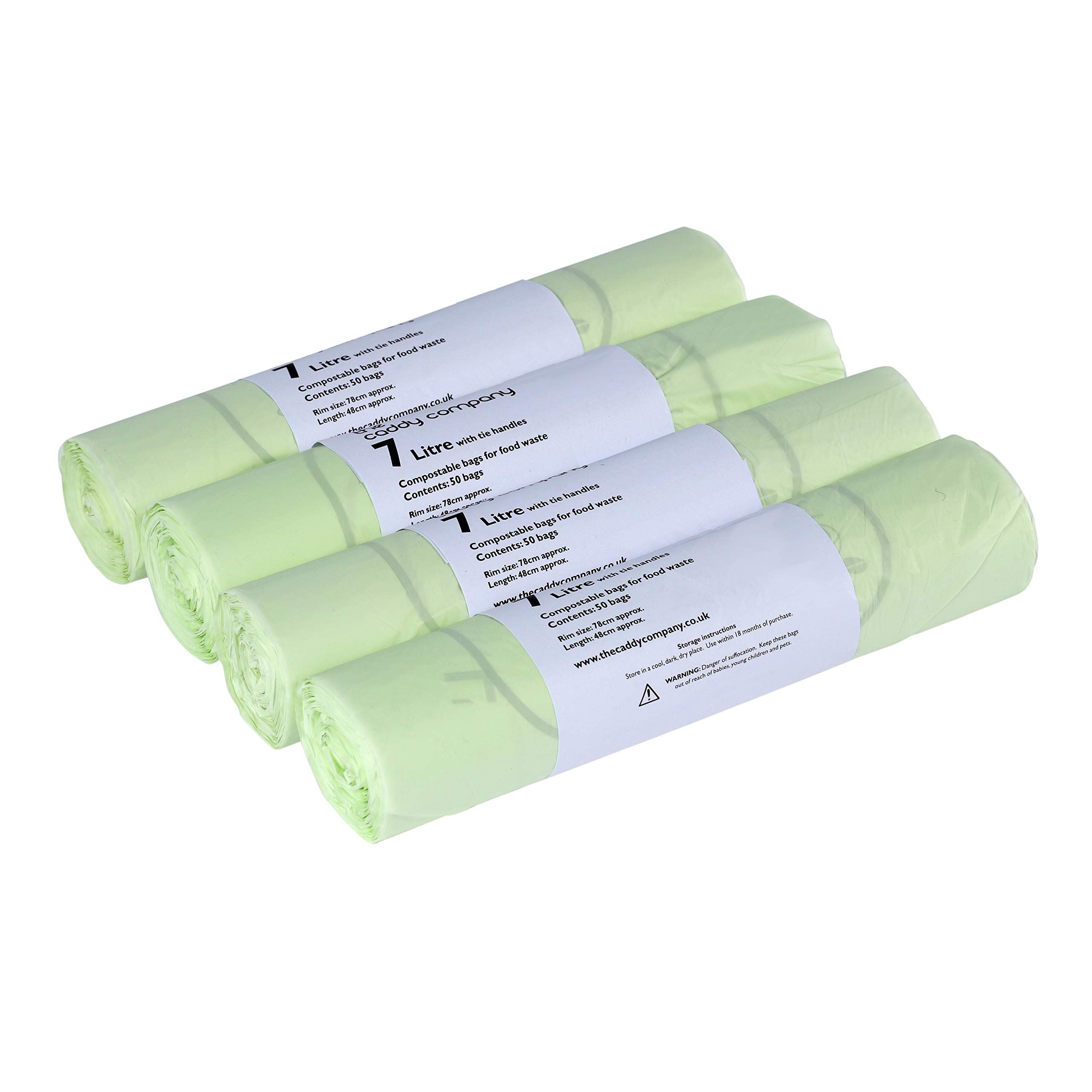 Caddy Company 7 Litre Tie Handle Compostable Food Waste Bin Bags - Green / 4