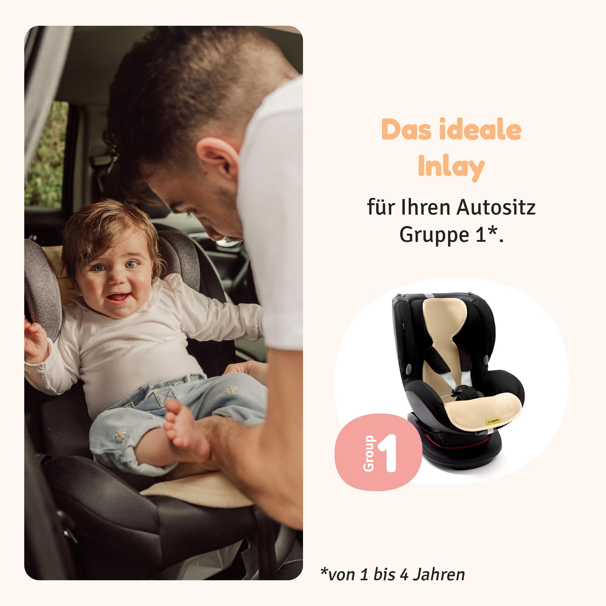 Aeromoov Baby Sitzauflage Air Layer Einlage für Autositz Kinderwagen Gruppe 1 Antischwitz Sommerbezug Bio-Baumwolle Vanilla