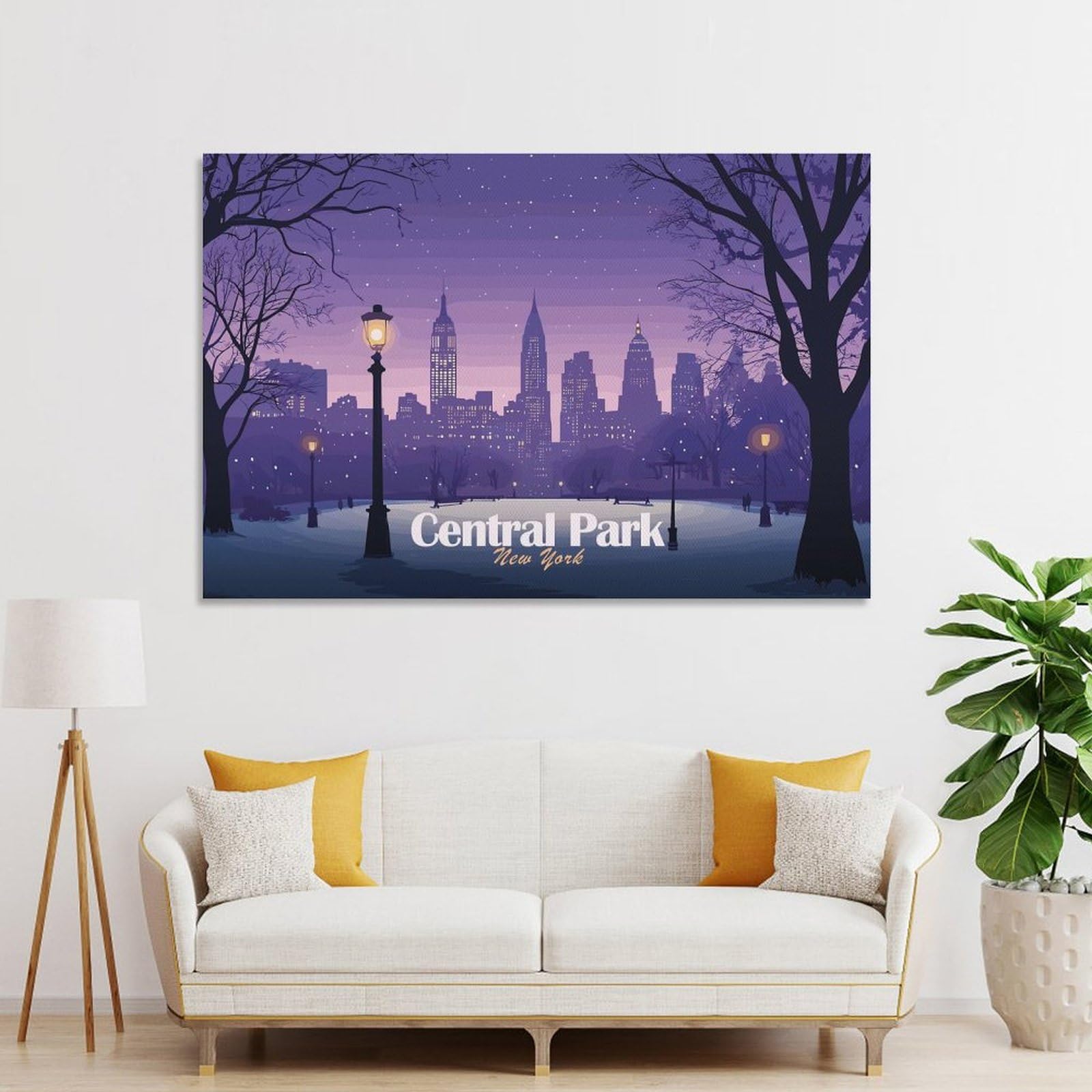Junmoney Unframe-Style-6 Central Park New York At Night Canvas Wall Decor, 24X36inch(60X90cm), For Wall Displays, Bedrooms Or Room Updates, Wall Decor Suited To Curated Displays