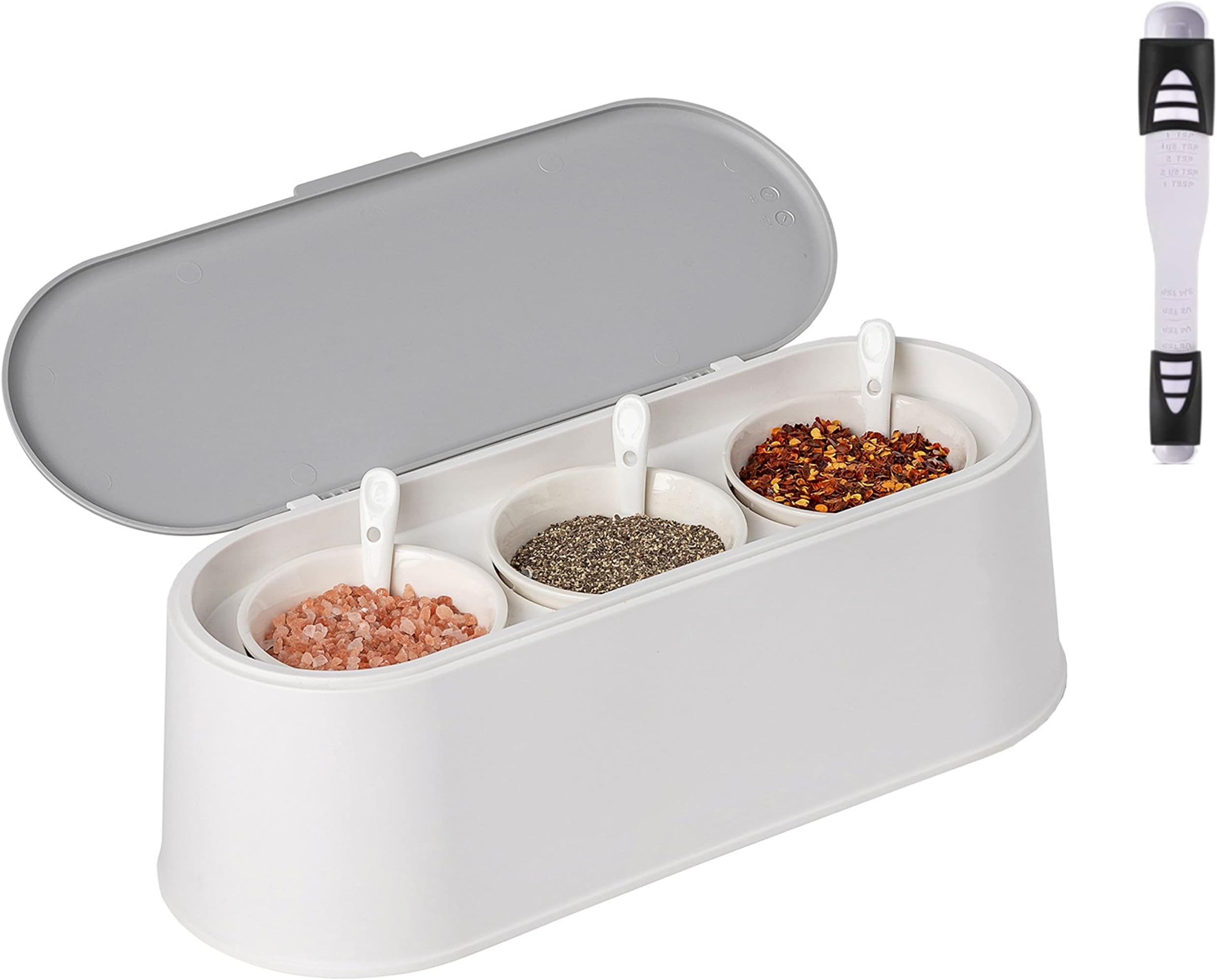 Seasoning Containers Every Set Includes 3 Cute Jars, 3 Spoons & 1 Stylish Rack These Salt and Pepper Bowls Spice Containers Salt Cellar are Great For Spices, Condiments, Sugar, Salt & Pepper