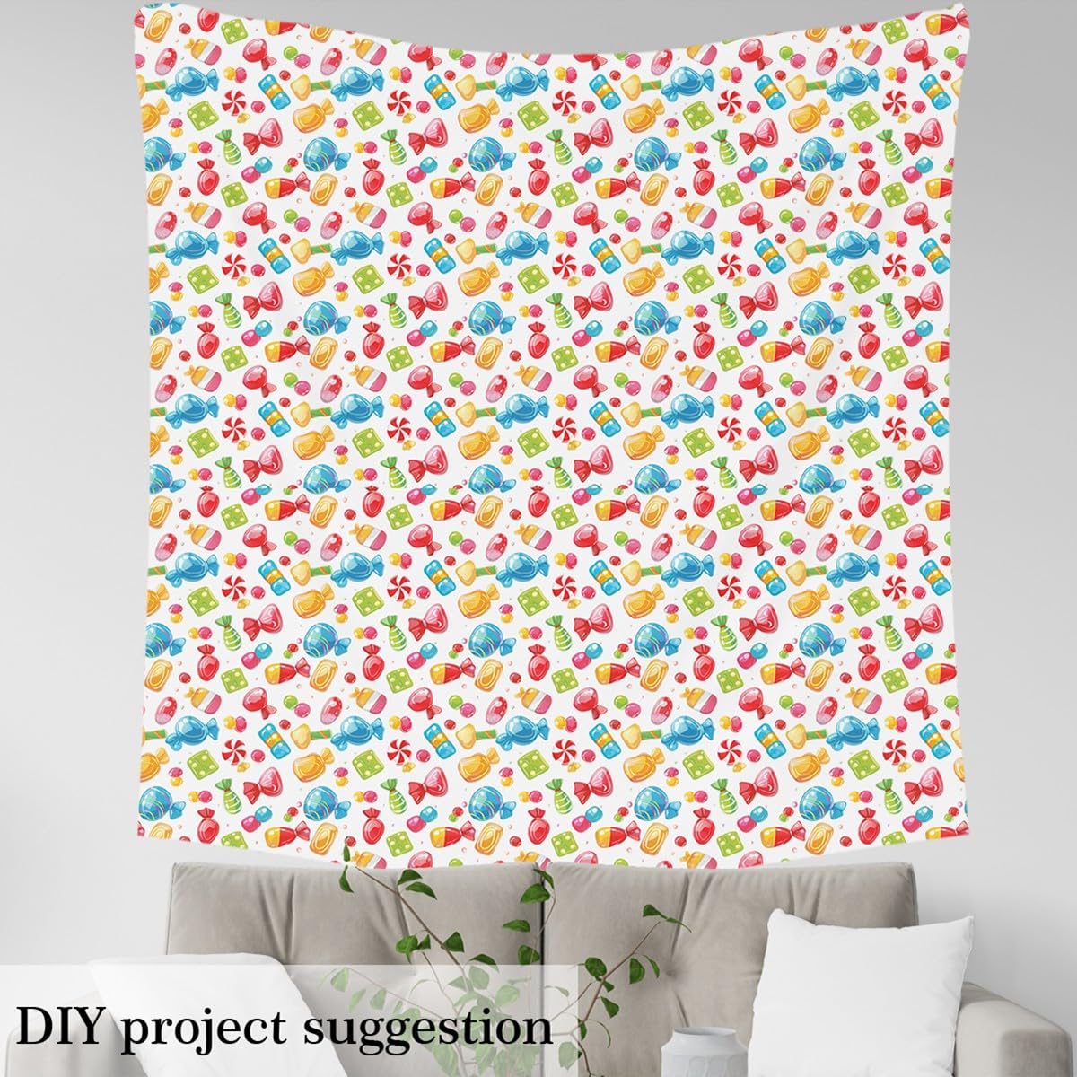 キャンディ・キャンディ布地カーテン Amazon.com: Colorful Candies Fabric by The Yard,Cartoon Sweet