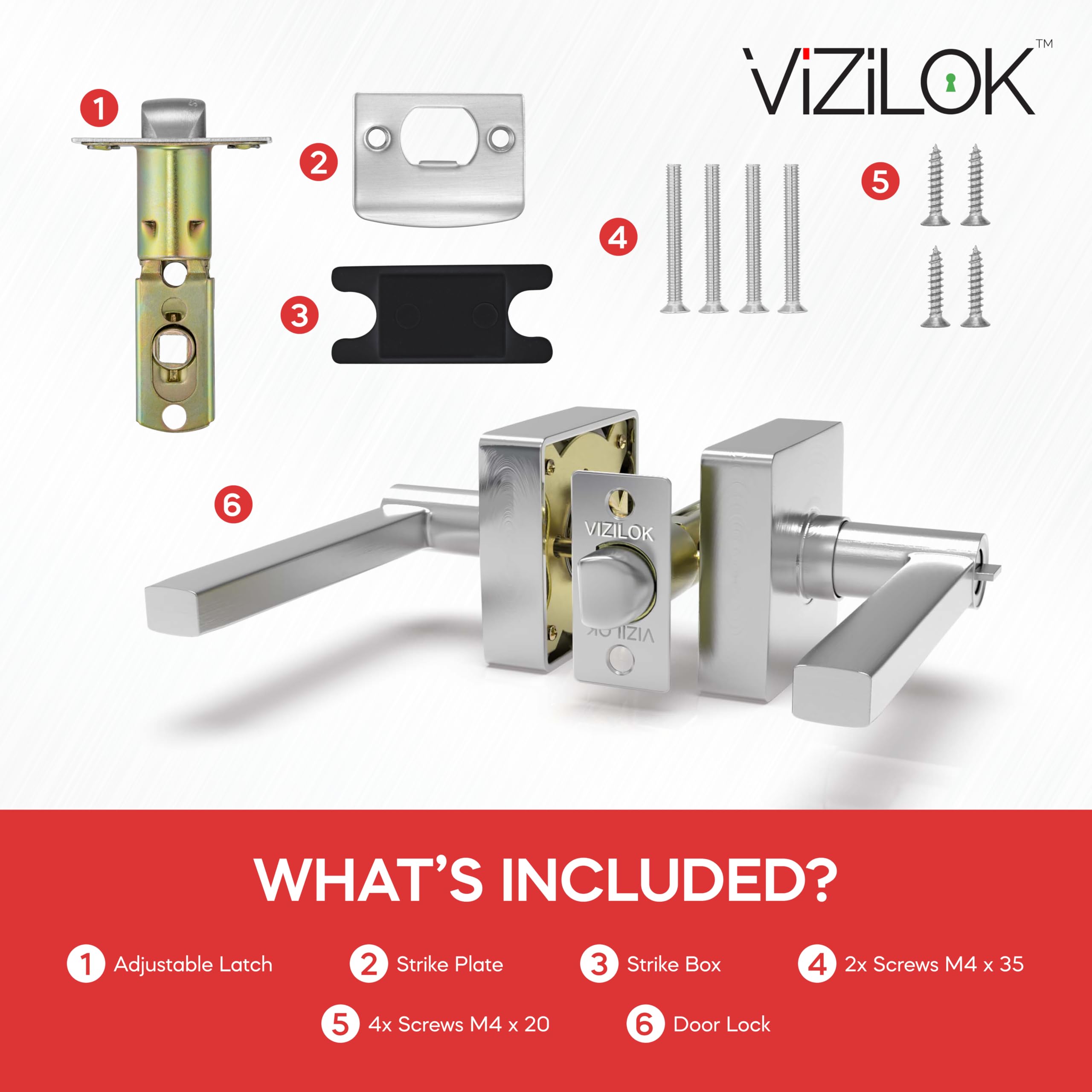 VIZILOK Square Privacy Door Lock, Satin Chrome Finish, V3FS