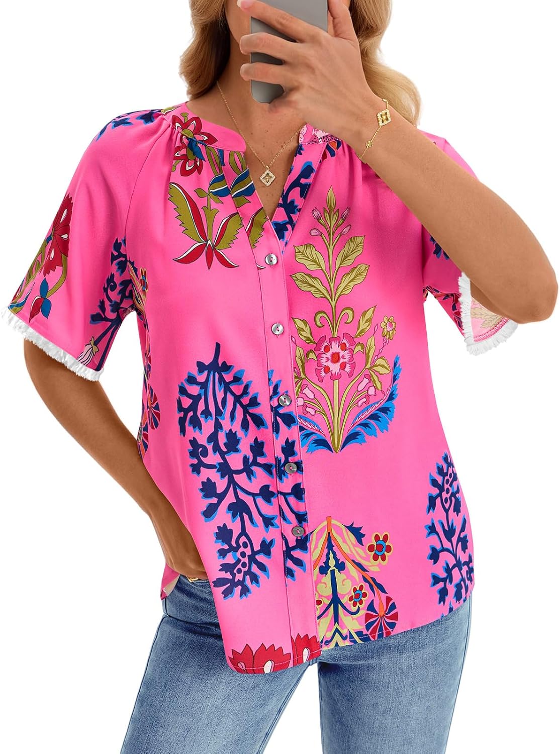 Yousify Women's Floral Button Down Blouse just $7.97 at Amazon