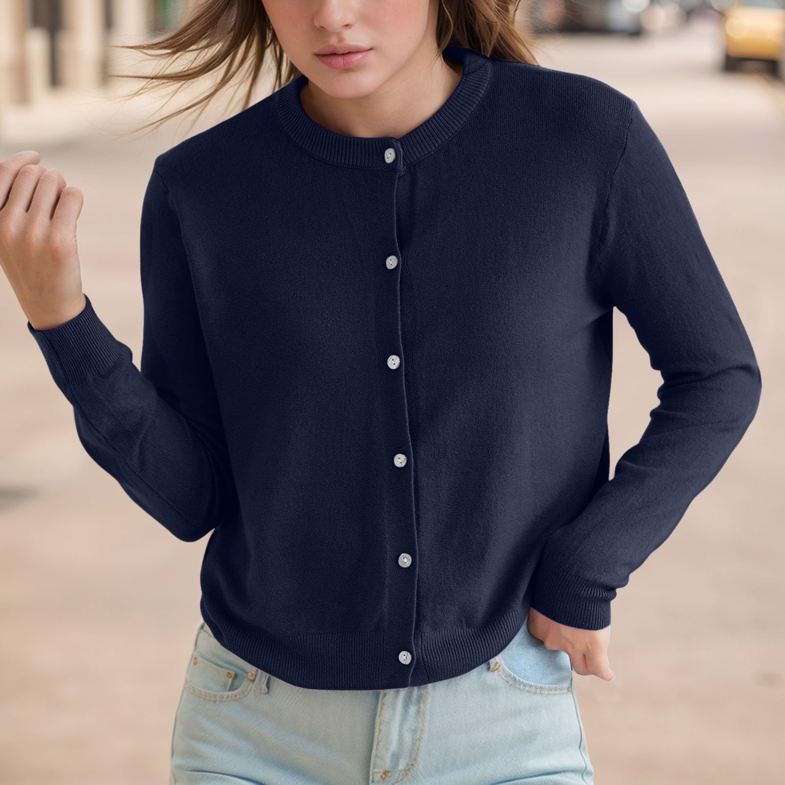 Pure Cardigan Twin Damen-Sets, Rundhalsausschnitt, Langarm, Knopfleiste, weicher und warmer Pullover, eleganter Strickpullover für Damen