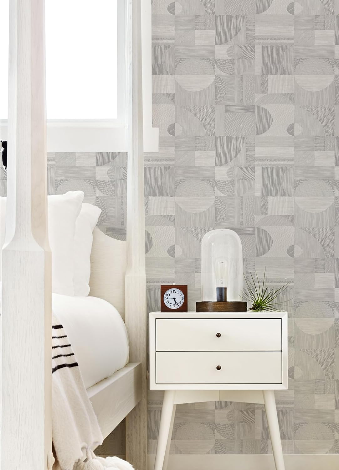 Silver Geometric Self-Adhesive Peel and Stick Wallpaper Roll
