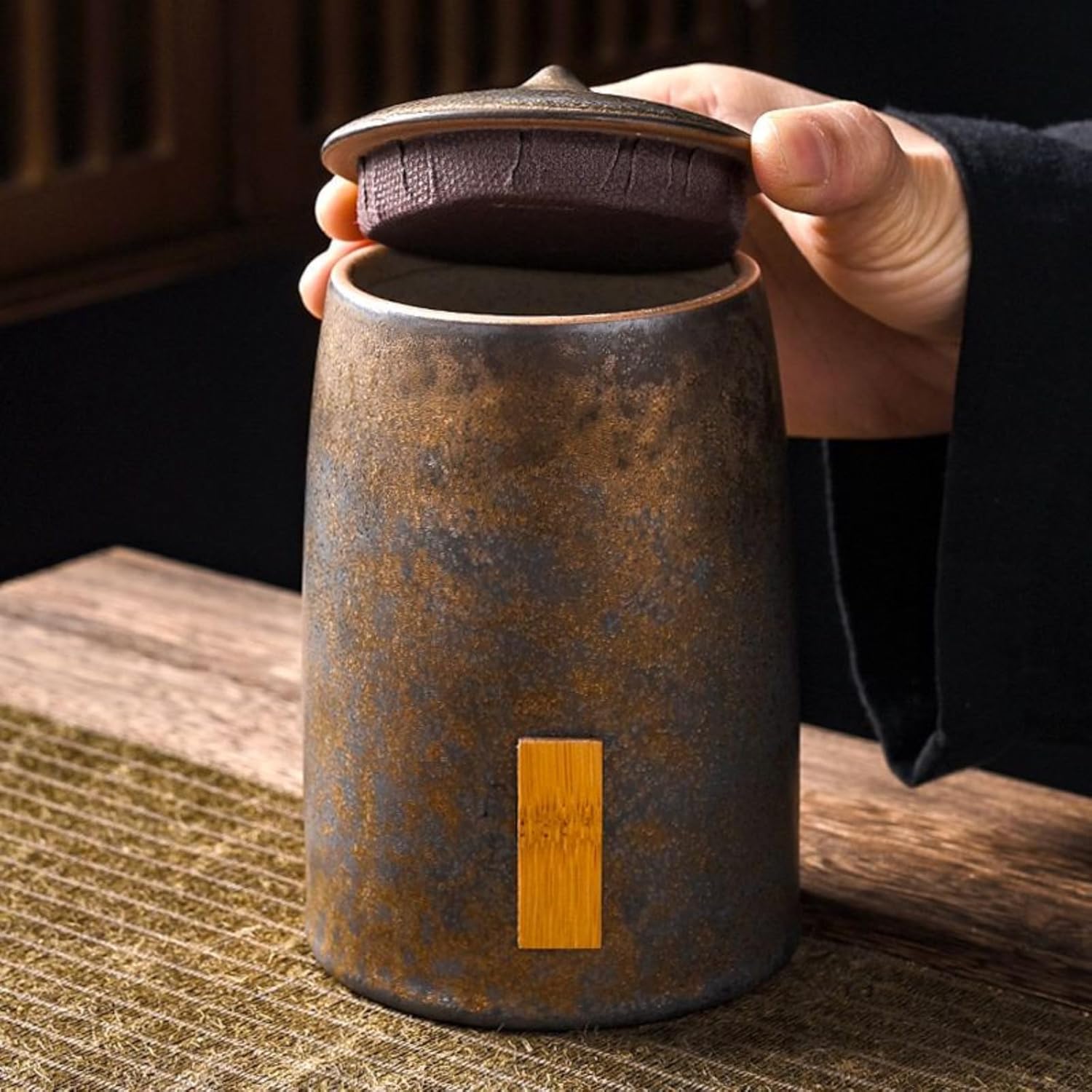 Antique-style Ceramics Tea Canister, 980ml 33.2oz, Household Sealed Jar Chinese Style Storage Tank
