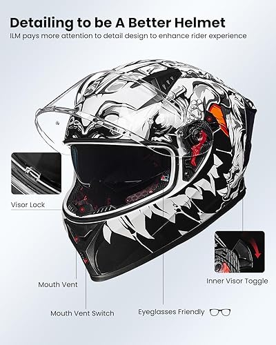 Miniatura 6 de ILM - Casco completo de motocicleta con Pinlock compatible con viseras y aletas transparentes y tintadas, casco para Street Bike y Motocross,