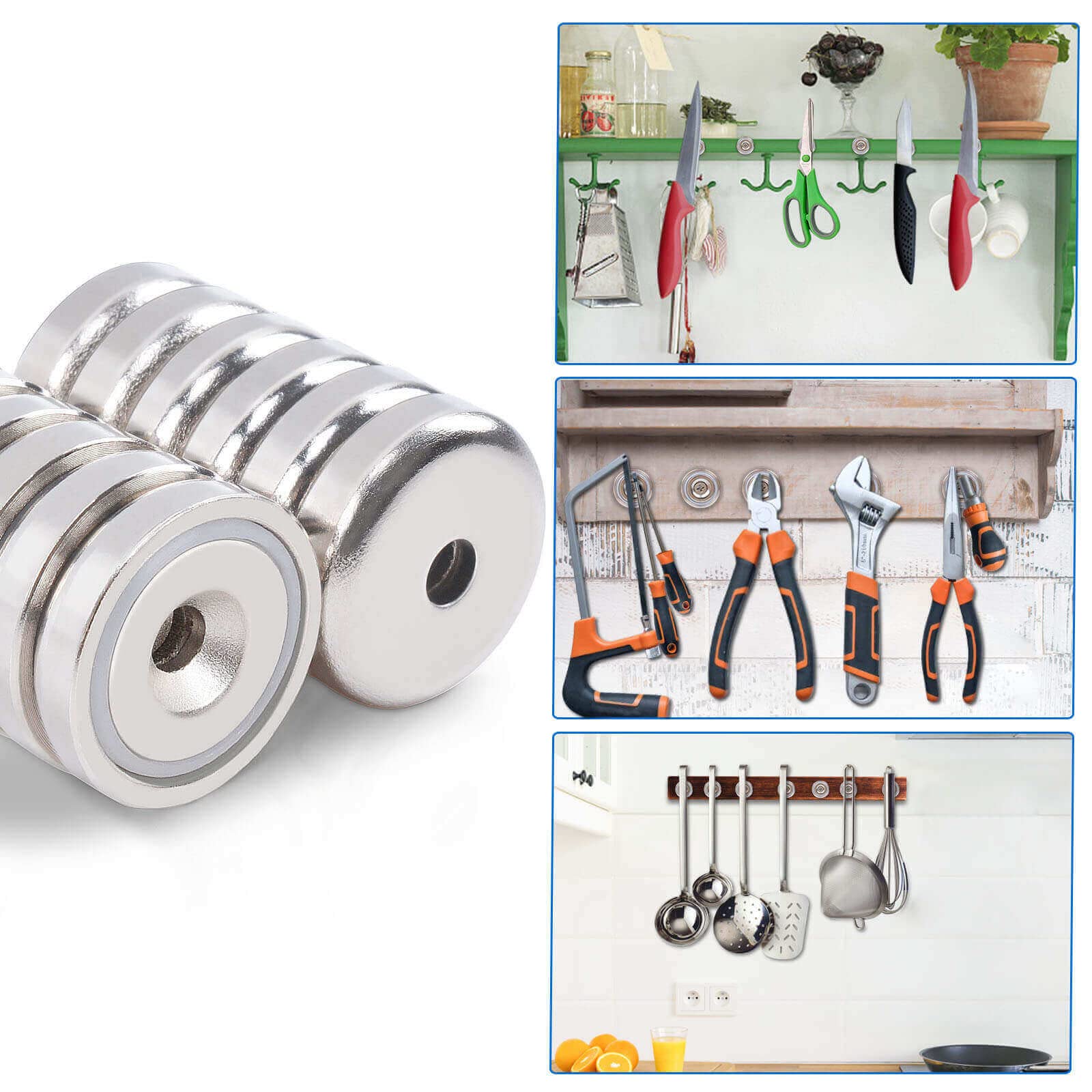 MIN CI Magneti al neodimio con foro, 6 kg (13 lbs) per avvitare, 16 mm, magneti rotondi al neodimio, extra forti, con filettatura magnetica da avvitare