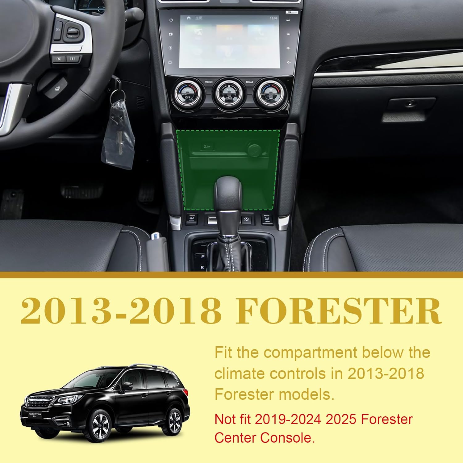 Center Console Organizer Shelf Compatible with Subaru Forester 2013 2014 2015 2016 2017 2018 Accessories, Front Console Storage Compartment Gear Shift Divider, ABS Dual-Layer Insert Tray