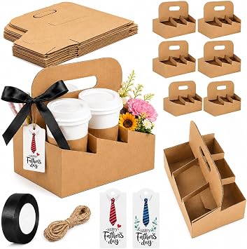 Cinrobiye 12 Pack 6 Cup Disposable Coffee Carrier Tray, Kraft Paper Drink Carrier with Handles, Beverage Cup Holder for Takeout Coffee, Delivery Drinks, Office Coffees Runs, Catering, Parties
