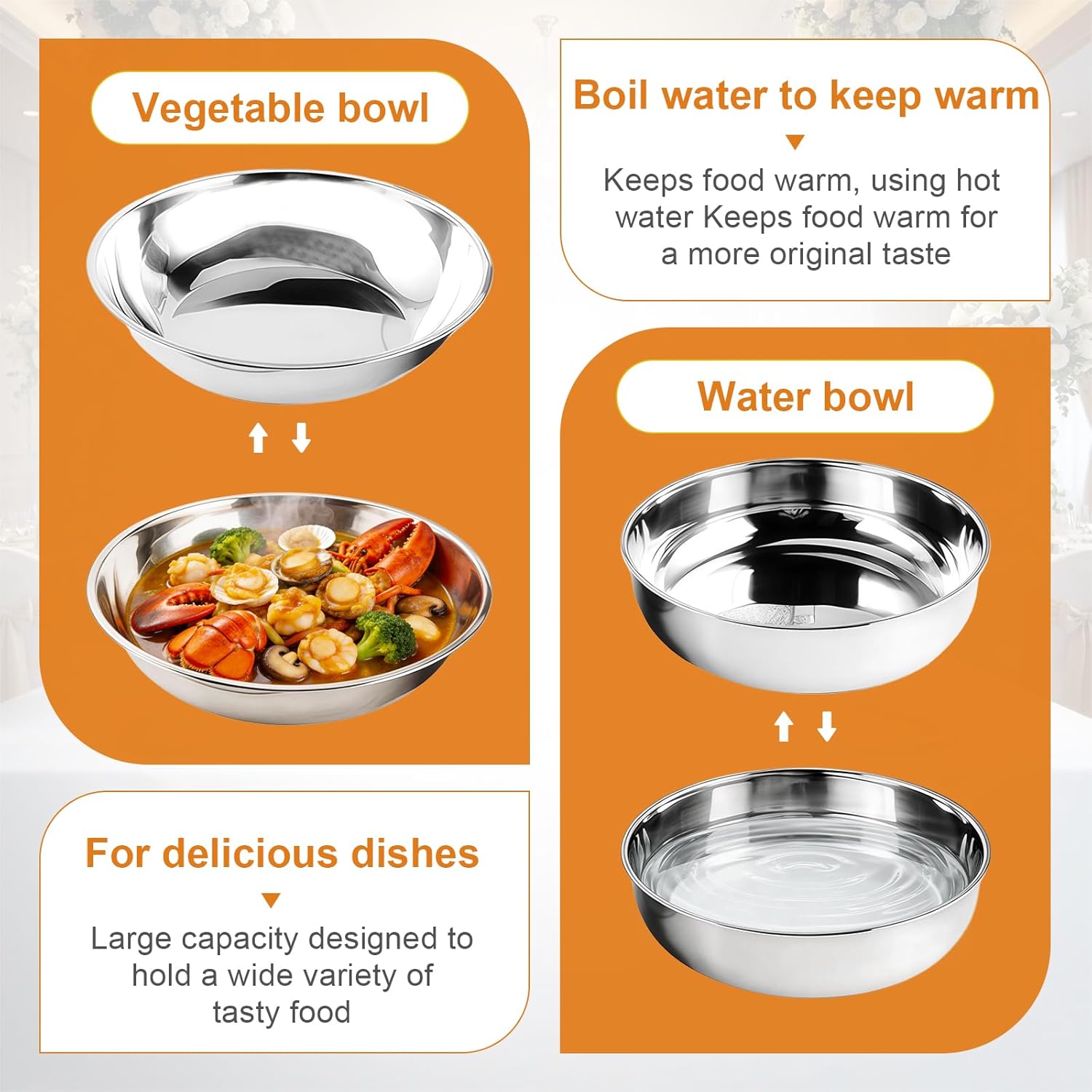 Party Wedding Table Setting Food Warmer Golden Fancy Elegant Cheffing Dishes with Hanging Lid Gold Chaffing Dishes (Gold, 6L)