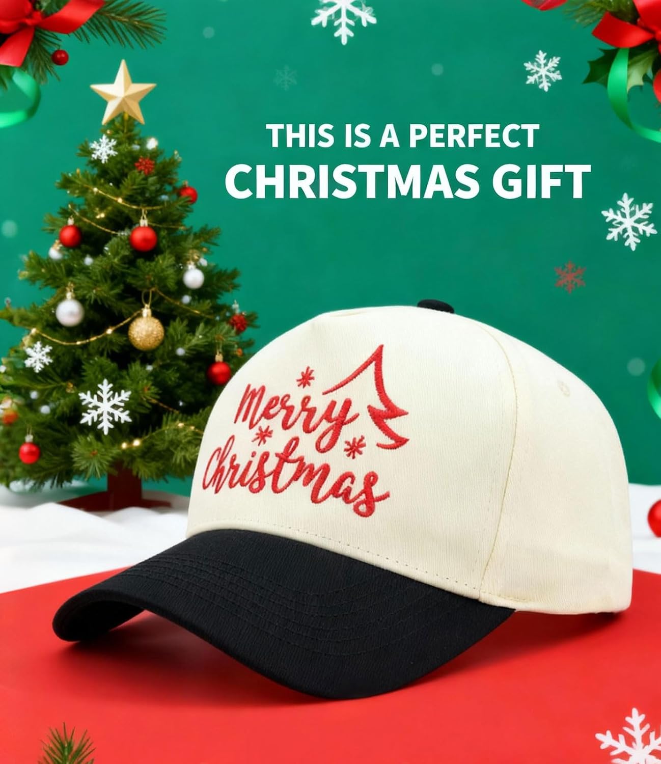 Merry Christmas Embroidery Baseball Cap, Two-Tone Adjustable Unisex Xmas Dad Hat, Holiday Party Hat - Image 2